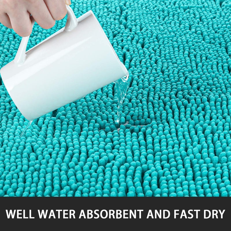 Noahas Bath Rugs 24'' x 60'' Large Runner Bathroom Rug, Soft Luxury Chenille Bathroom Mats with Non-Slip Backing, Throw Absorbent Carpet for Bath Tub/Shower, Machine Washable Durable Rug, Teal Blue - Image 5